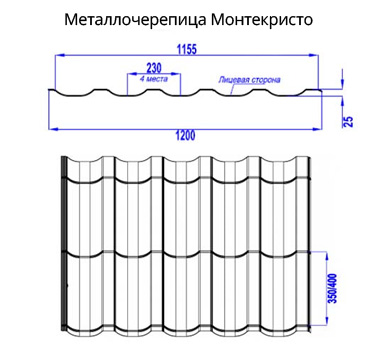 Размеры металлочерепицы Монтекристо