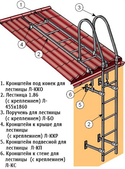 Лестница на крышу стеновая